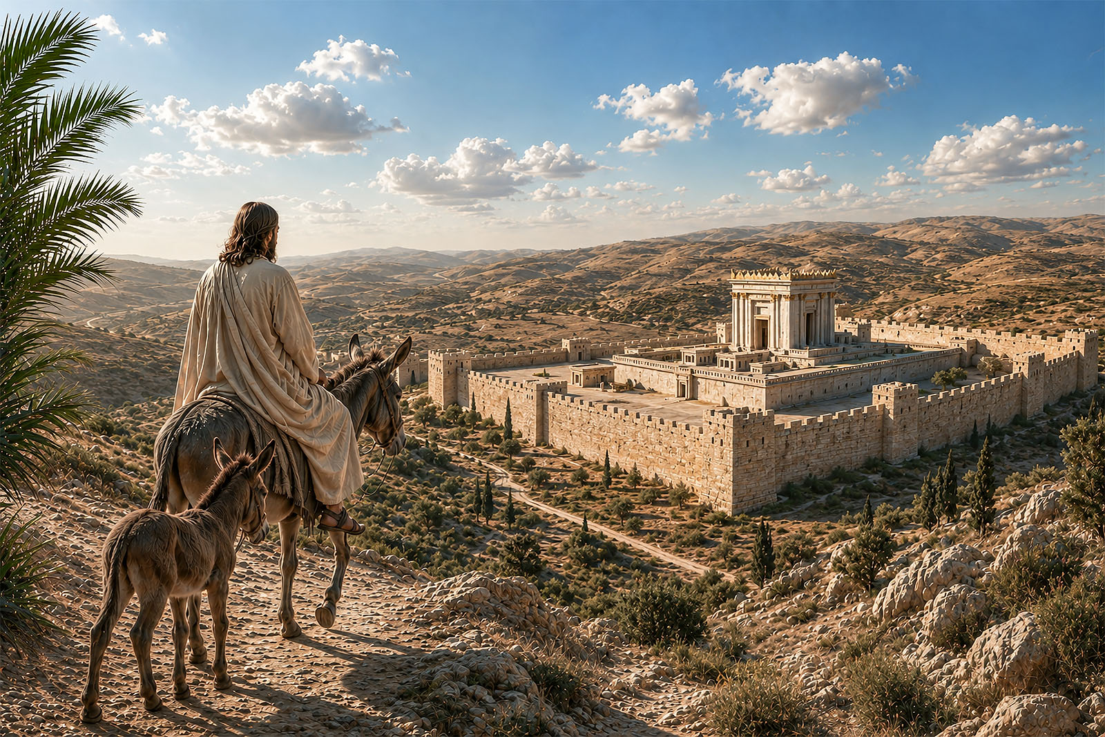 Zechariah’s prophecy of Jesus descending on Jerusalem “riding upon an ass” (Zech. 9:9).